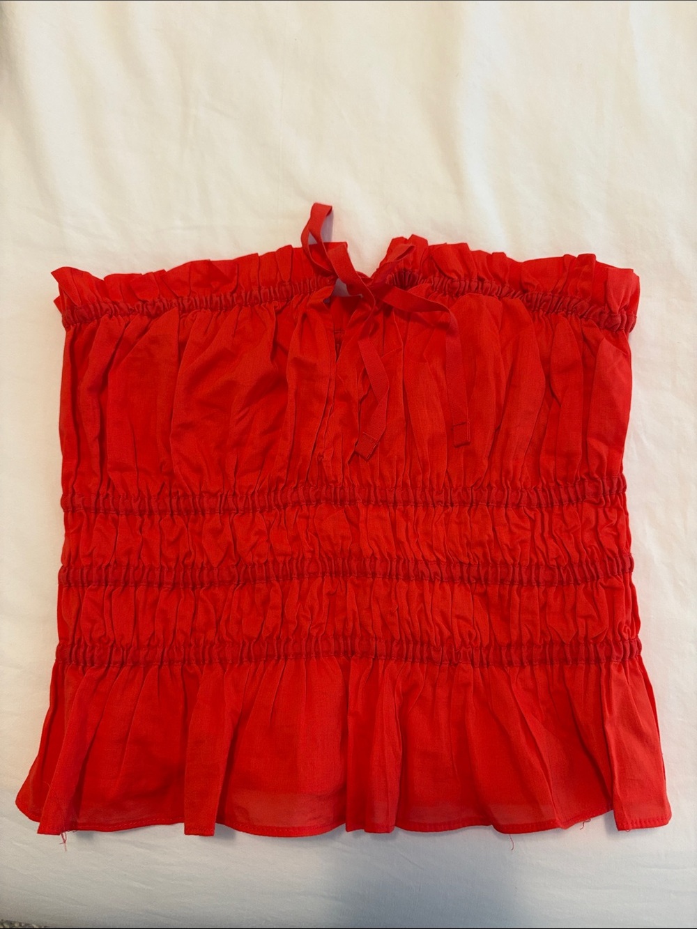 H&M Red Strapless Crop Top with Ruffle Hem